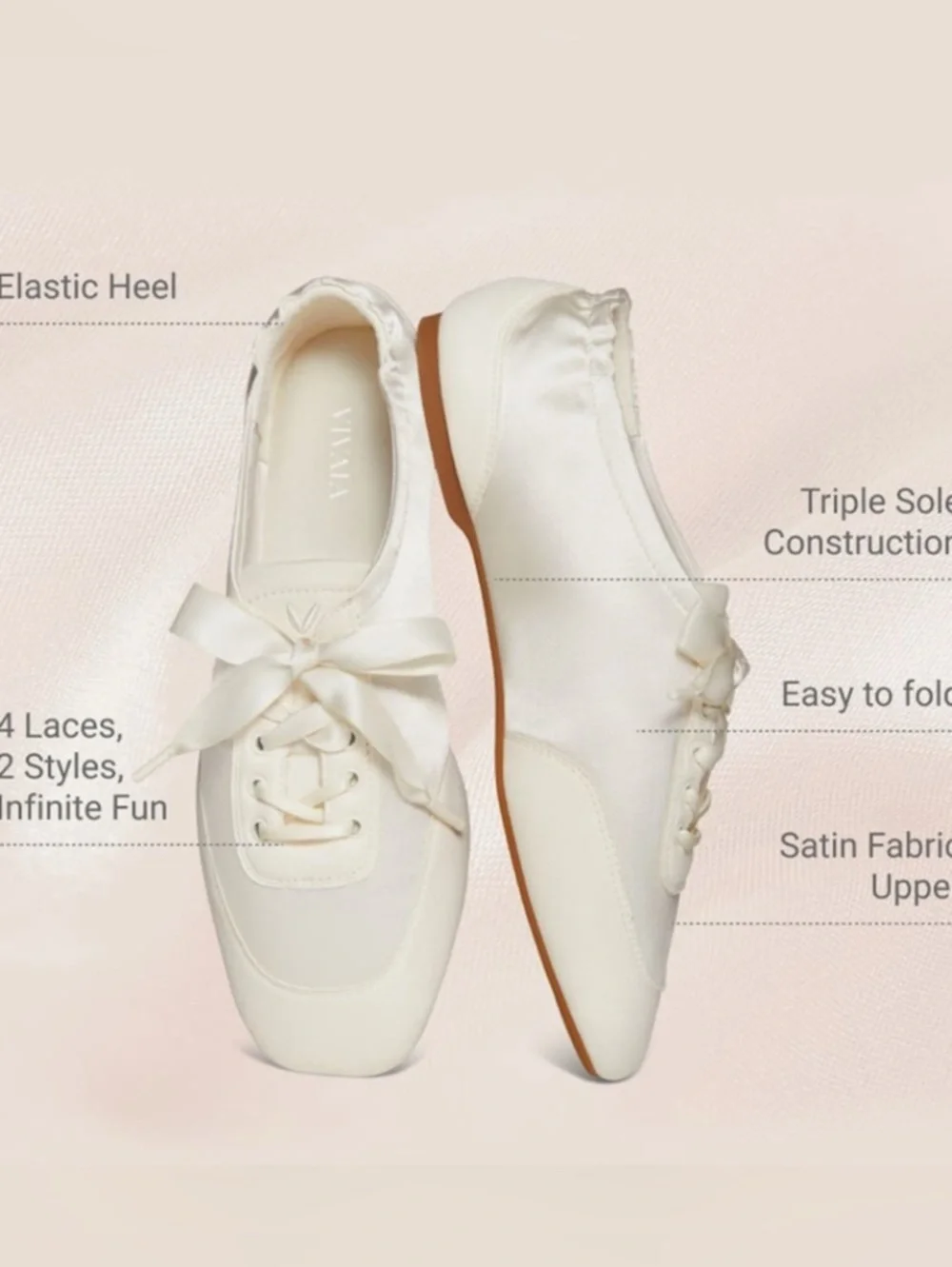 Vivaia Cristina Sneakerina Ballet Sneakers Ribbon Laces Cream
